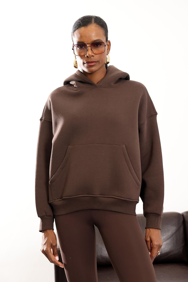 Kahverengi Şardonlu Oversize Sweatshirt 10801