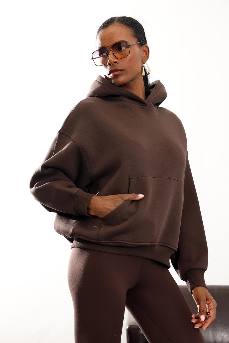 Kahverengi Şardonlu Oversize Sweatshirt 10801