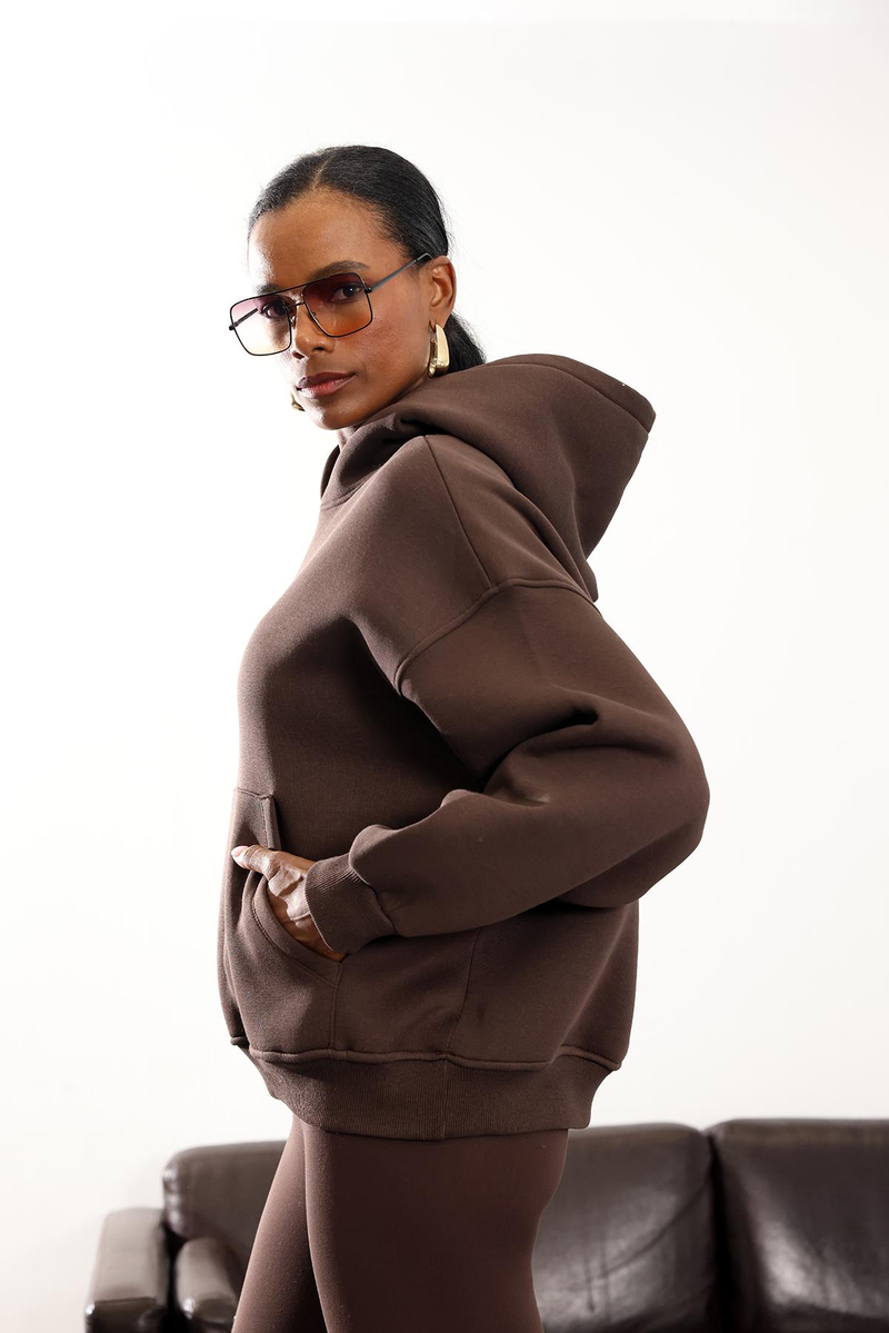 Kahverengi Şardonlu Oversize Sweatshirt 10801