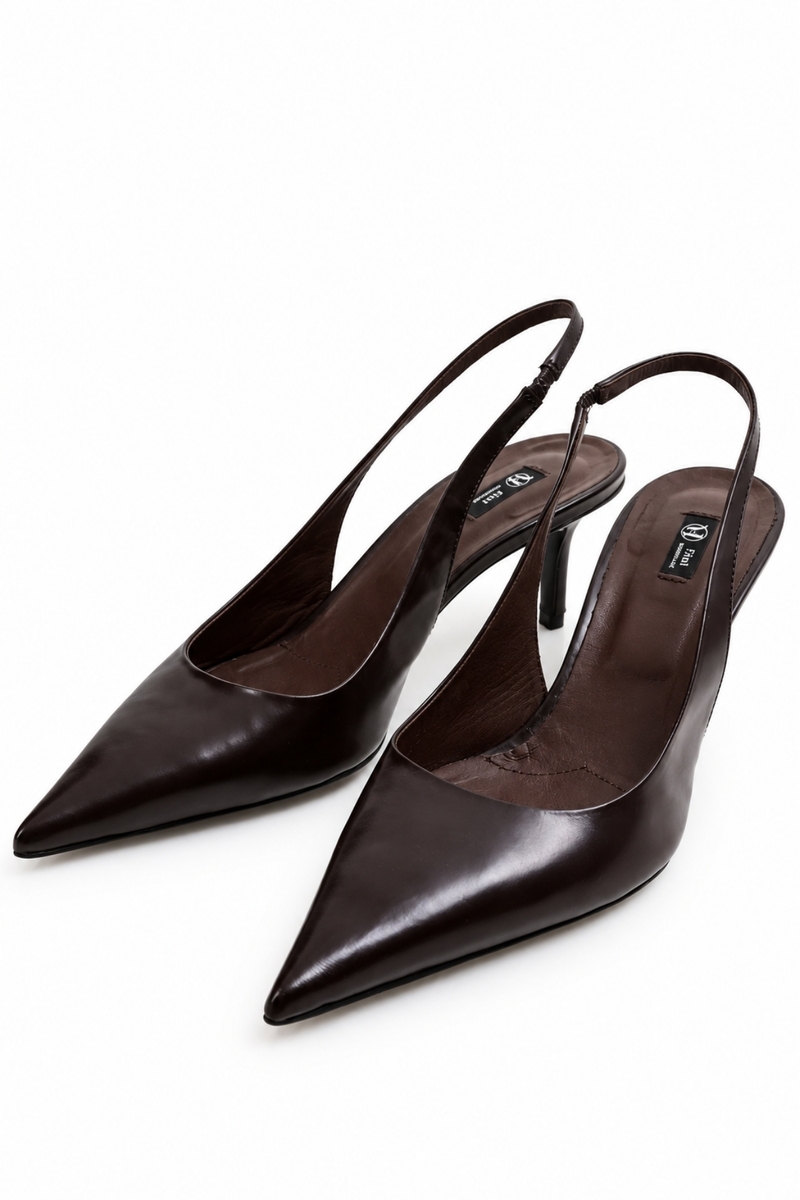 Kahverengi Sivri Burun Slingback 25149