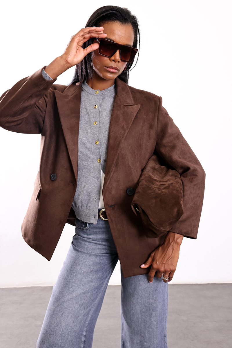 Kahverengi Süet Blazer Ceket 02064