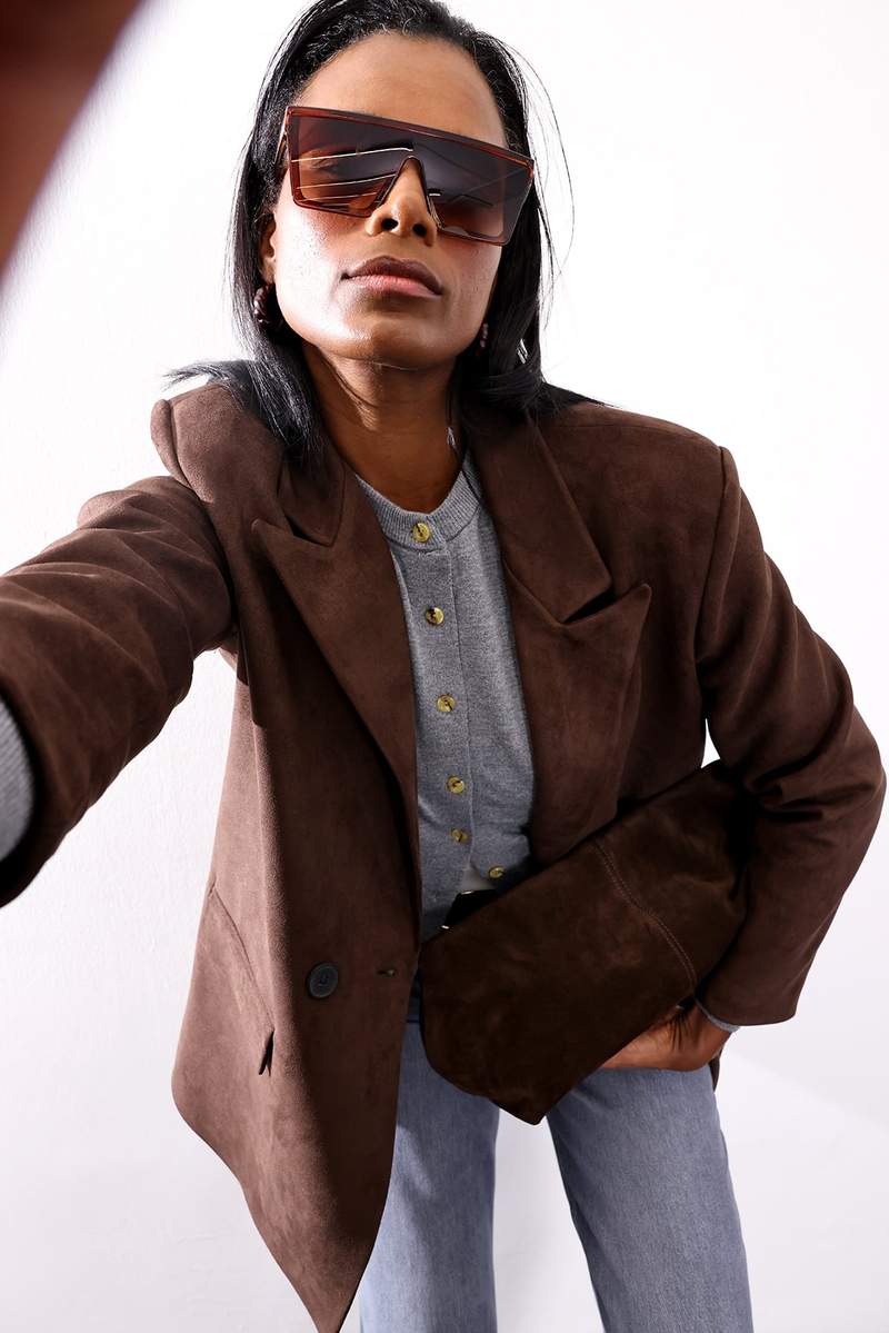 Kahverengi Süet Blazer Ceket 02064