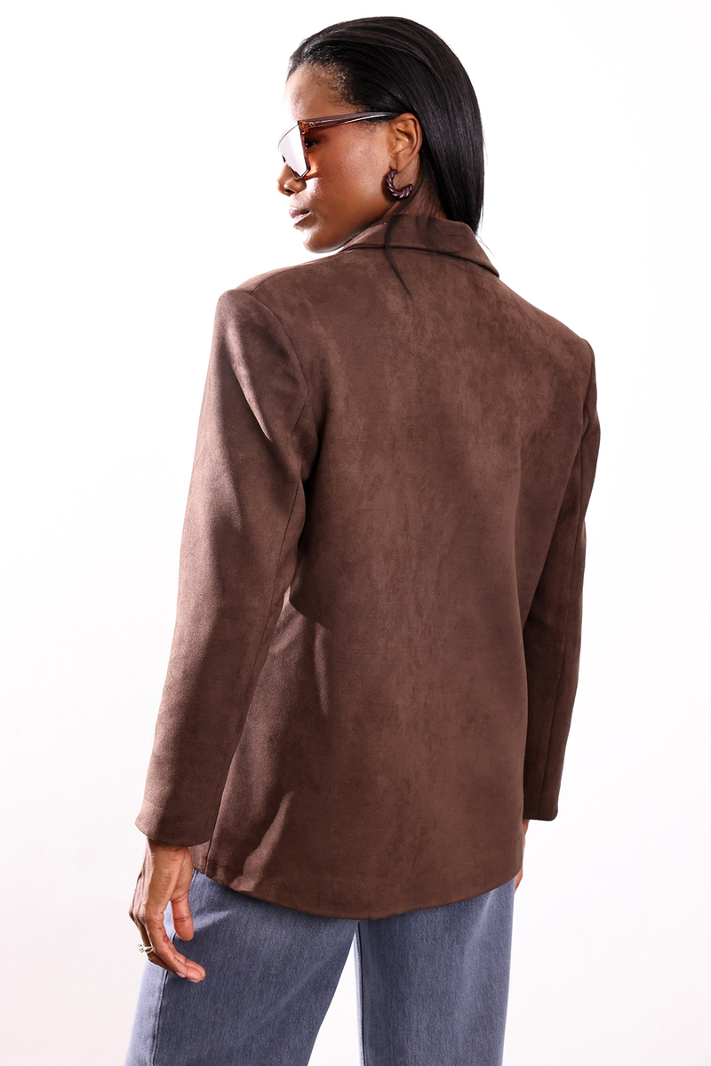 Kahverengi Süet Blazer Ceket 02064
