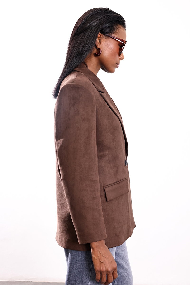 Kahverengi Süet Blazer Ceket 02064