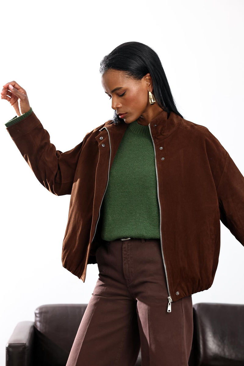 Kahverengi Süet Bomber Ceket 0598