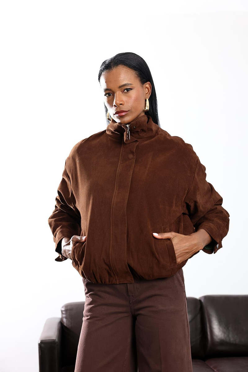 Kahverengi Süet Bomber Ceket 0598
