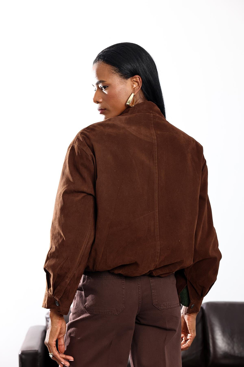 Kahverengi Süet Bomber Ceket 0598