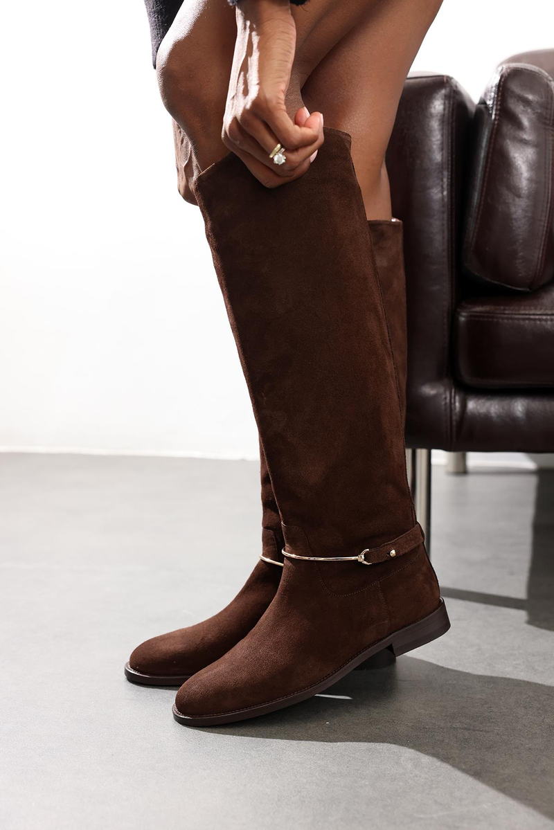 Kahverengi Süet Klasik Binici Çizme 24449