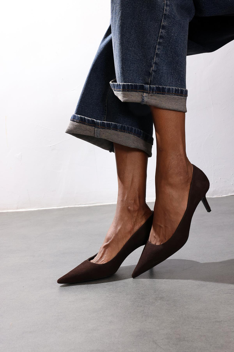 Kahverengi Süet Klasik Stiletto 25445