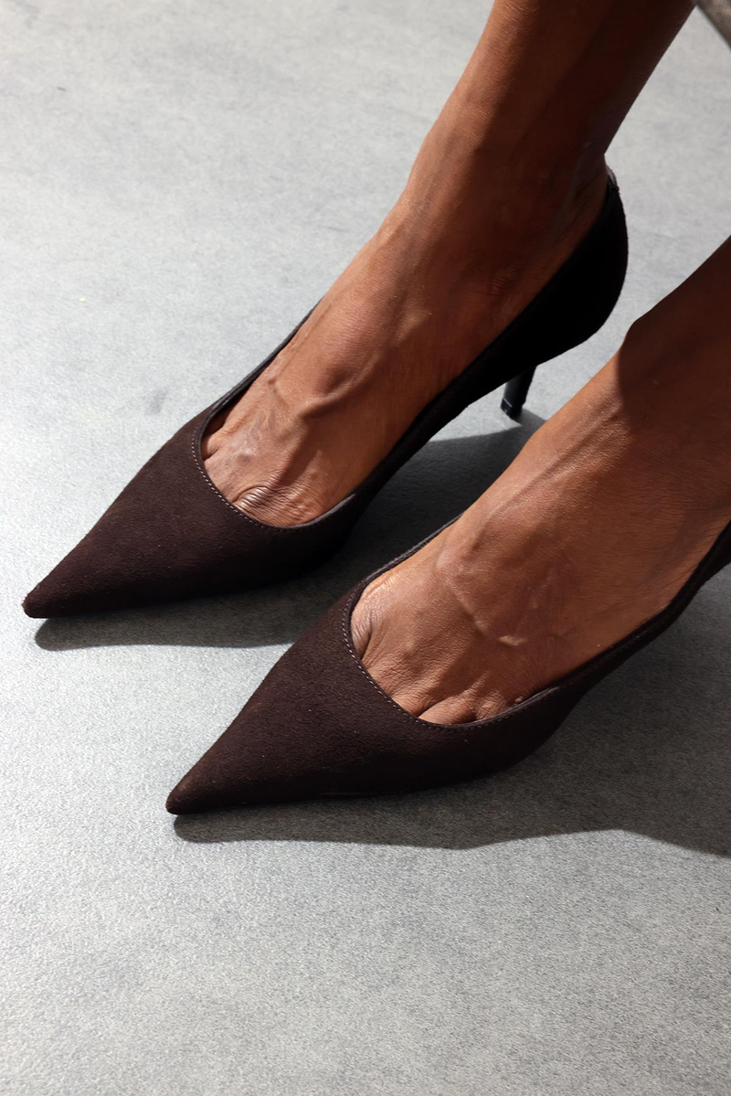 Kahverengi Süet Klasik Stiletto 25445