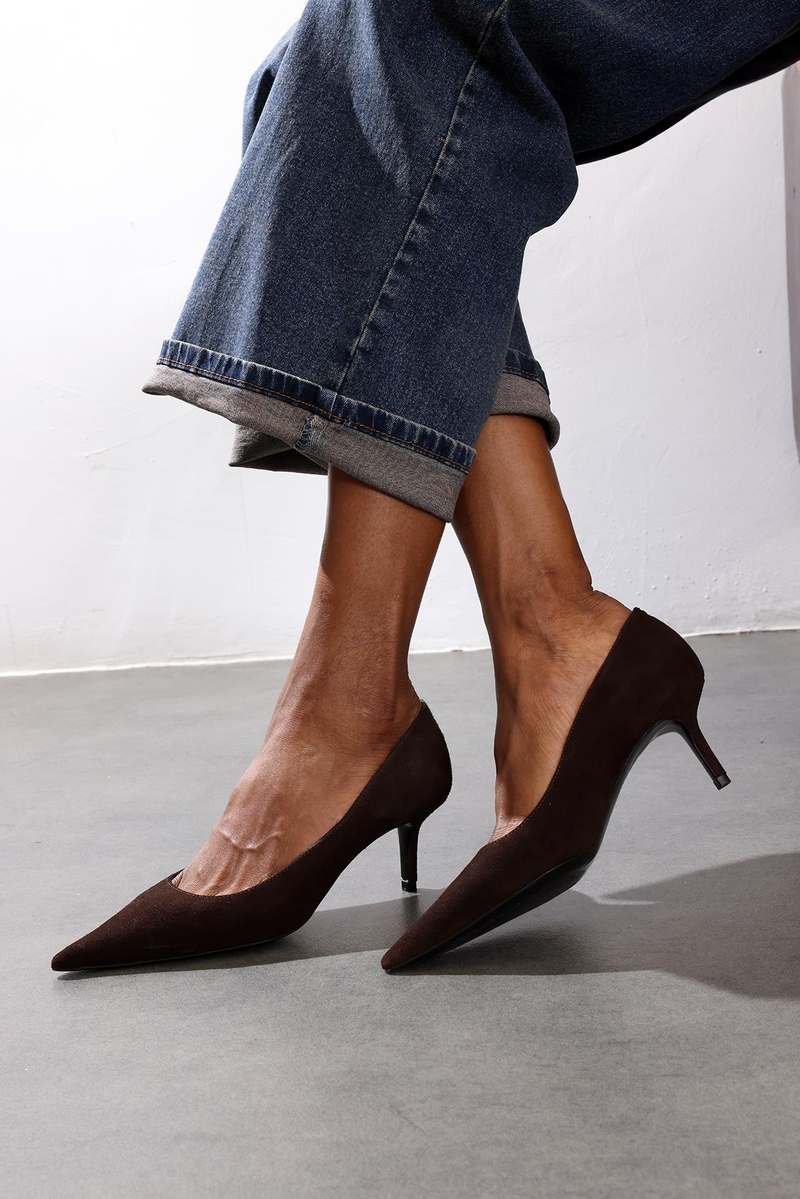 Kahverengi Süet Klasik Stiletto 25445