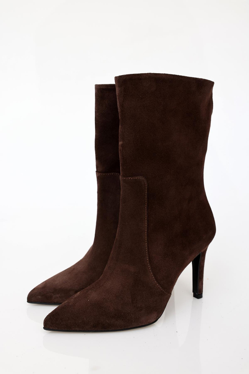 Kahverengi Süet Sivri Burun Topuklu Bot 24332