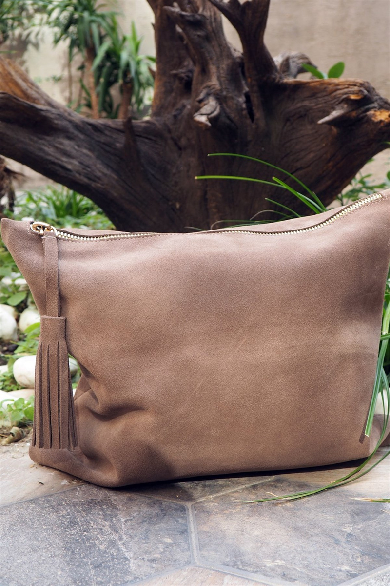 Kahverengi Sütlü Kahve Süet Deri Clutch