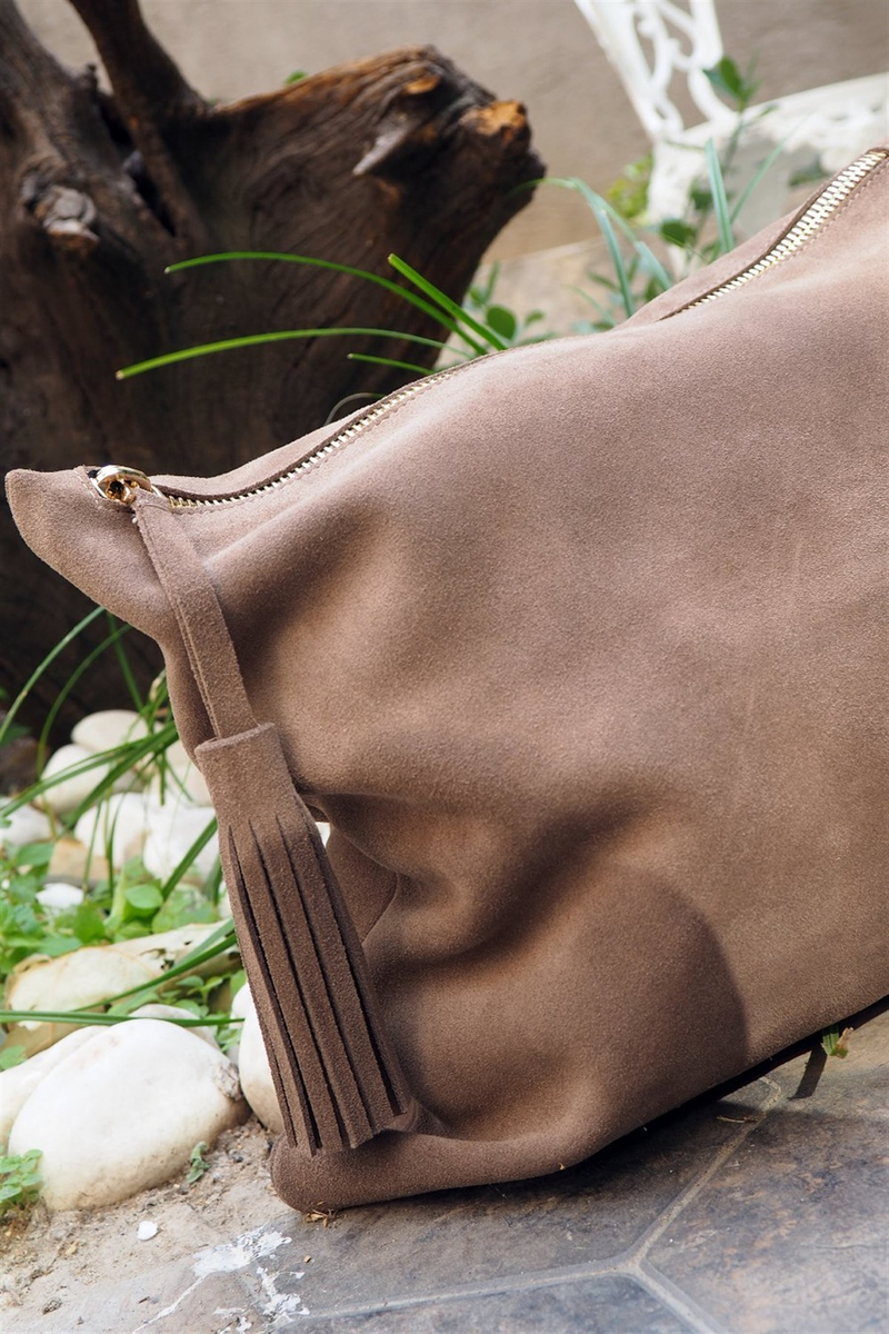 Kahverengi Sütlü Kahve Süet Deri Clutch