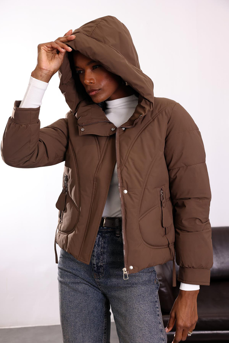 Kahverengi Yağmurluk Özellikli Şişme Mont 99901