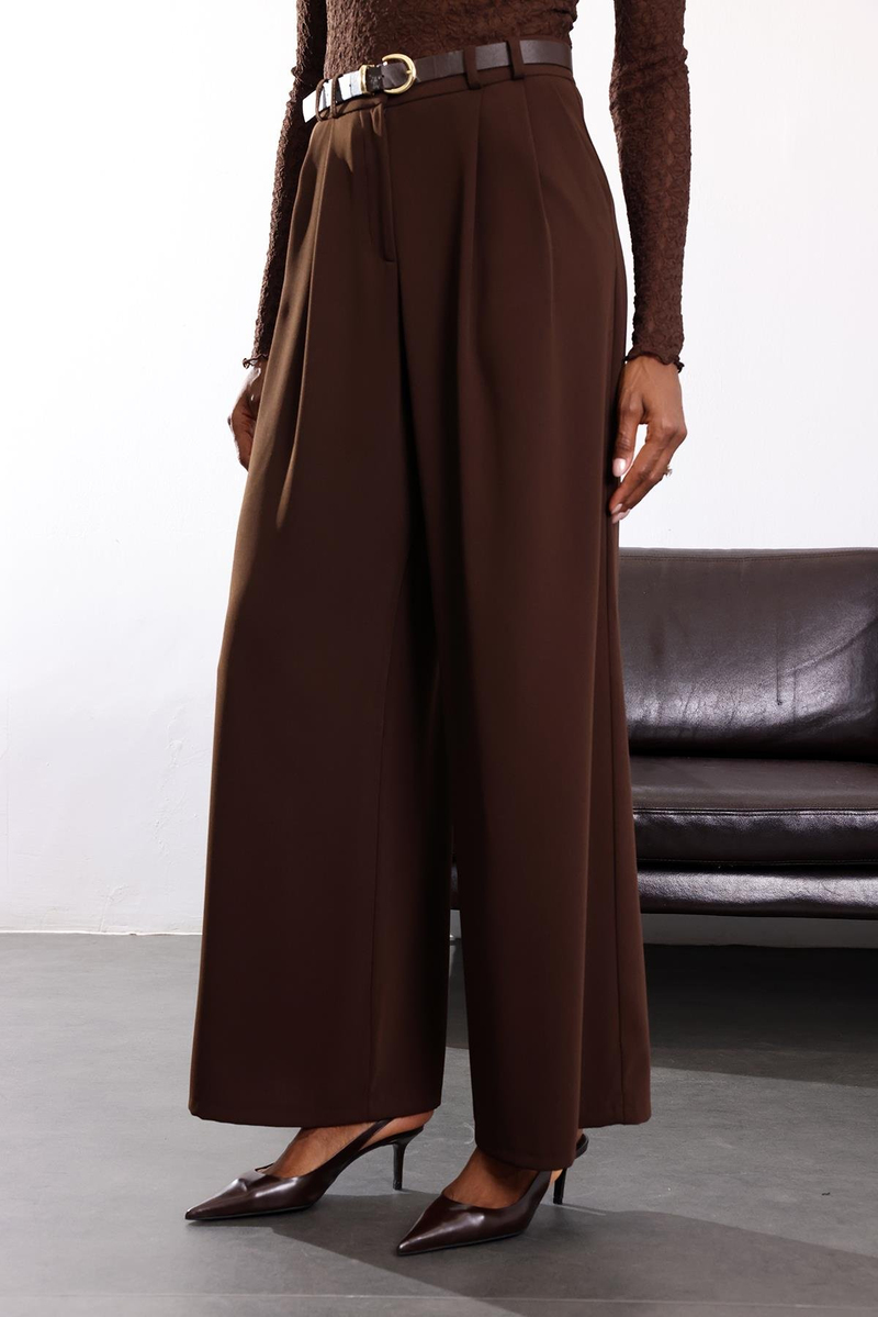 Kahverengi Yüksek Bel Palazzo Pantolon 1594