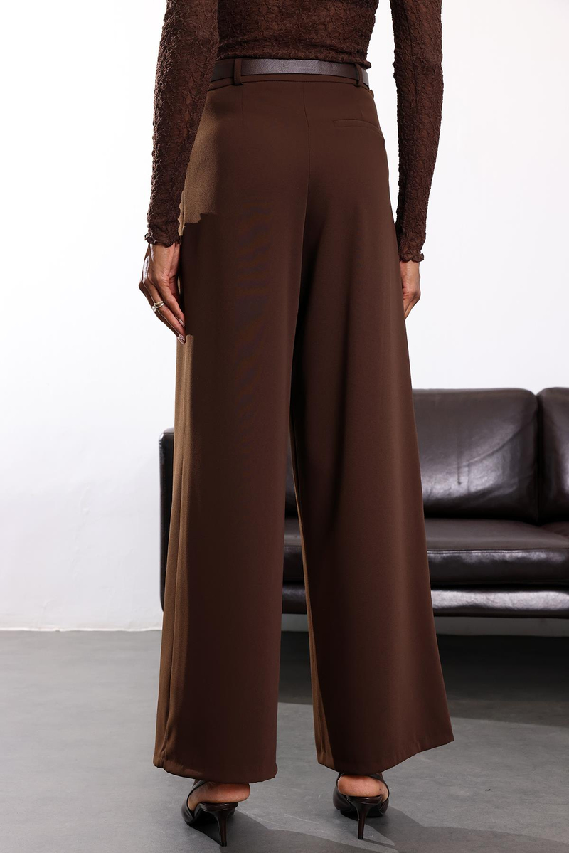 Kahverengi Yüksek Bel Palazzo Pantolon 1594