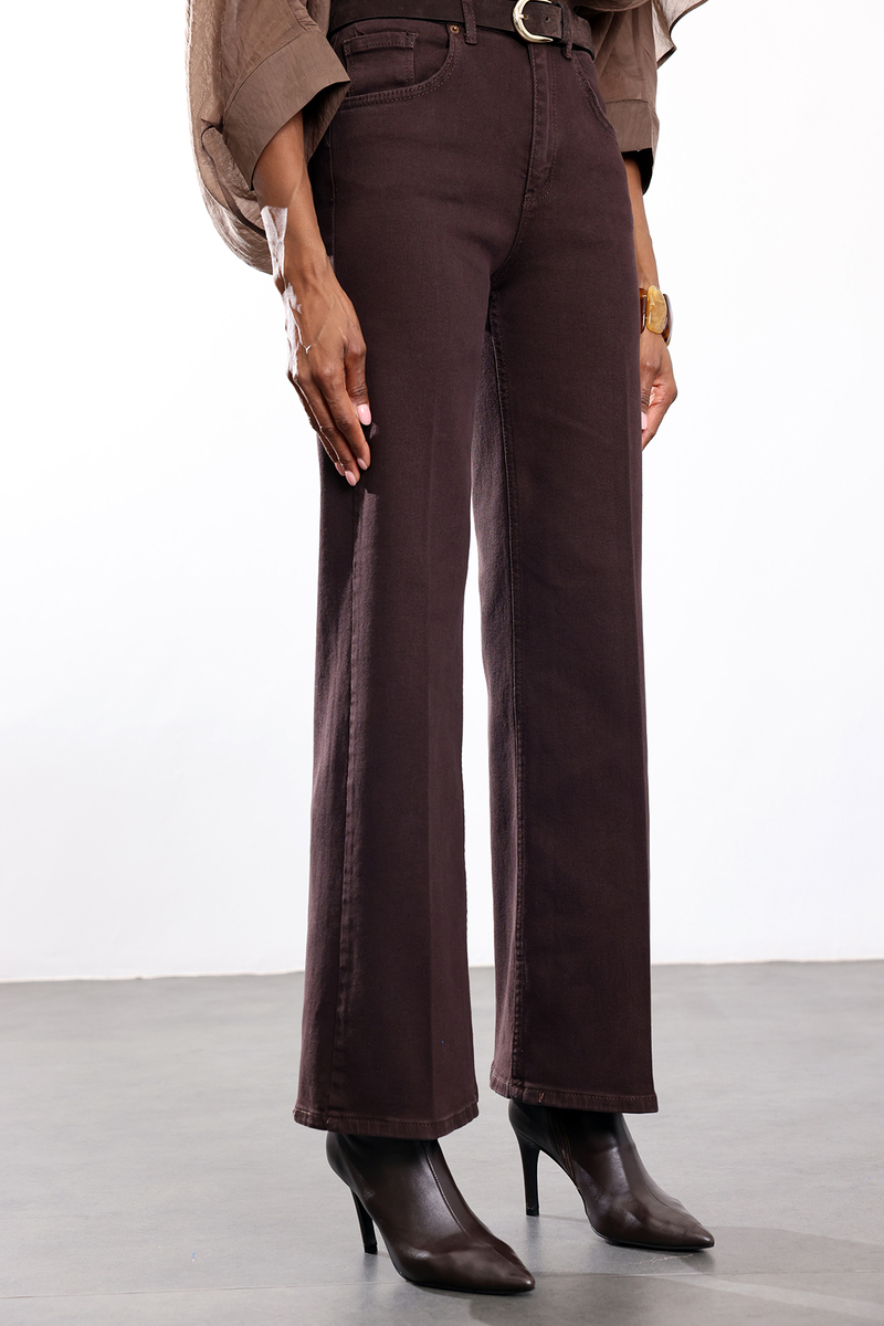 Kahverengi Yüksek Bel Wide Leg Jean 