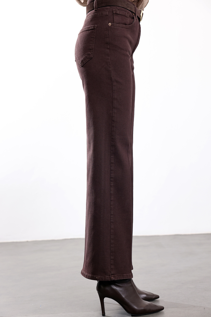 Kahverengi Yüksek Bel Wide Leg Jean 