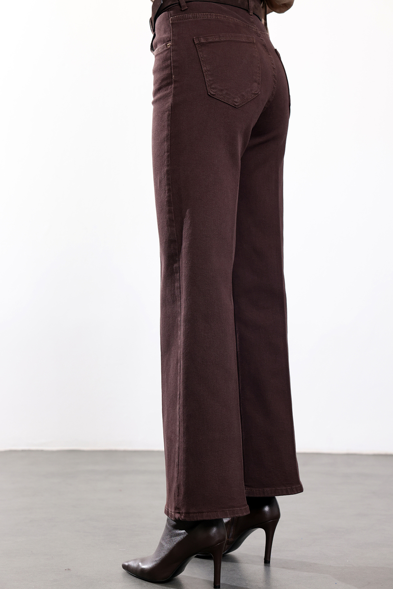 Kahverengi Yüksek Bel Wide Leg Jean 