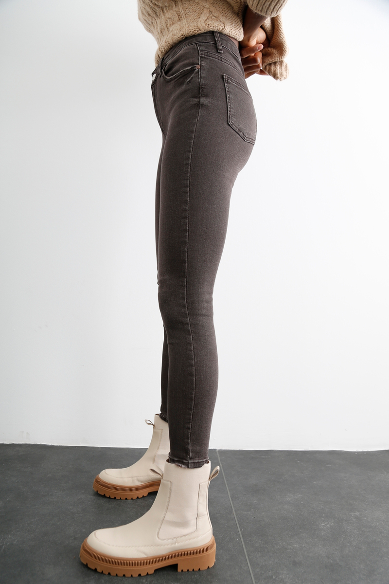 Kahverengi Yüksek Bel Yıkamalı Skinny Jean D.553