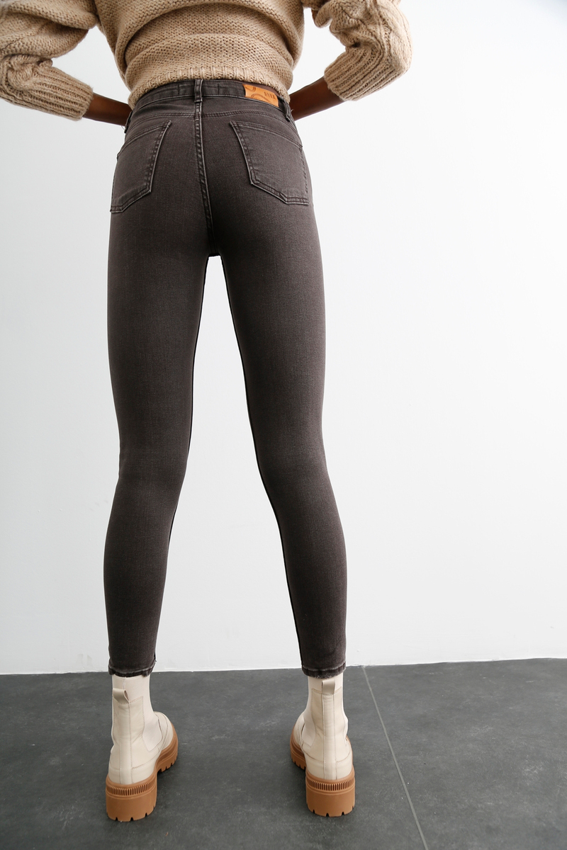 Kahverengi Yüksek Bel Yıkamalı Skinny Jean D.553