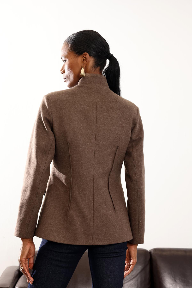 Kahverengi Yün Dokulu Binici Blazer Ceket 358002