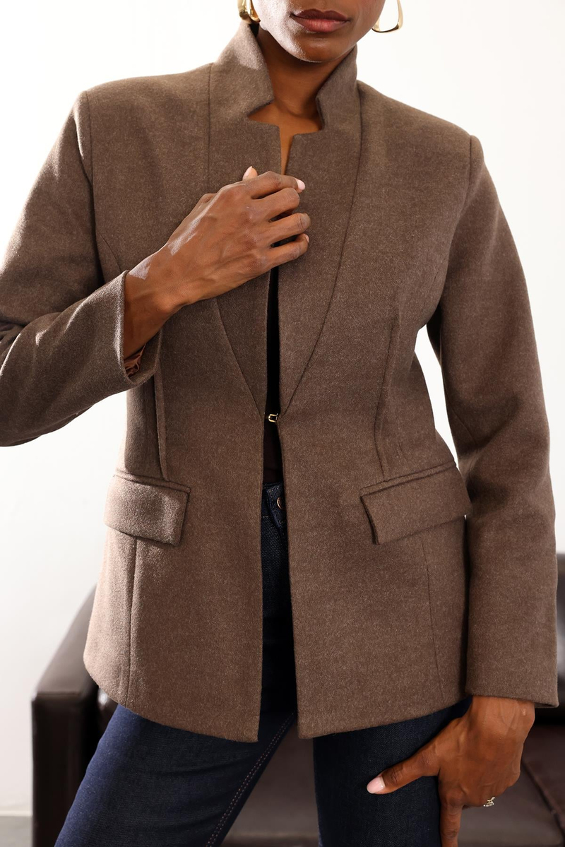Kahverengi Yün Dokulu Binici Blazer Ceket 358002