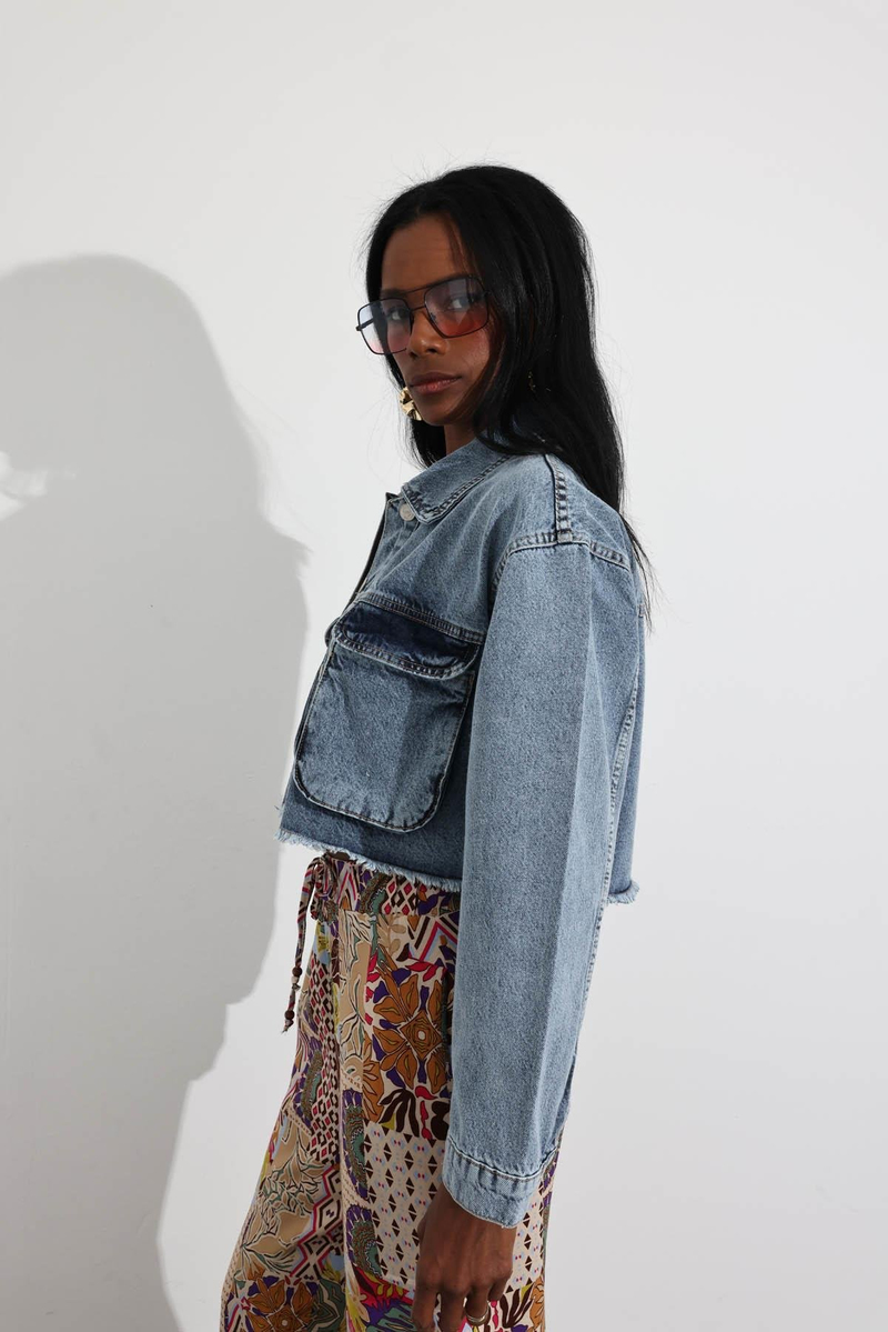 Kar Yıkamalı Crop Denim Ceket 