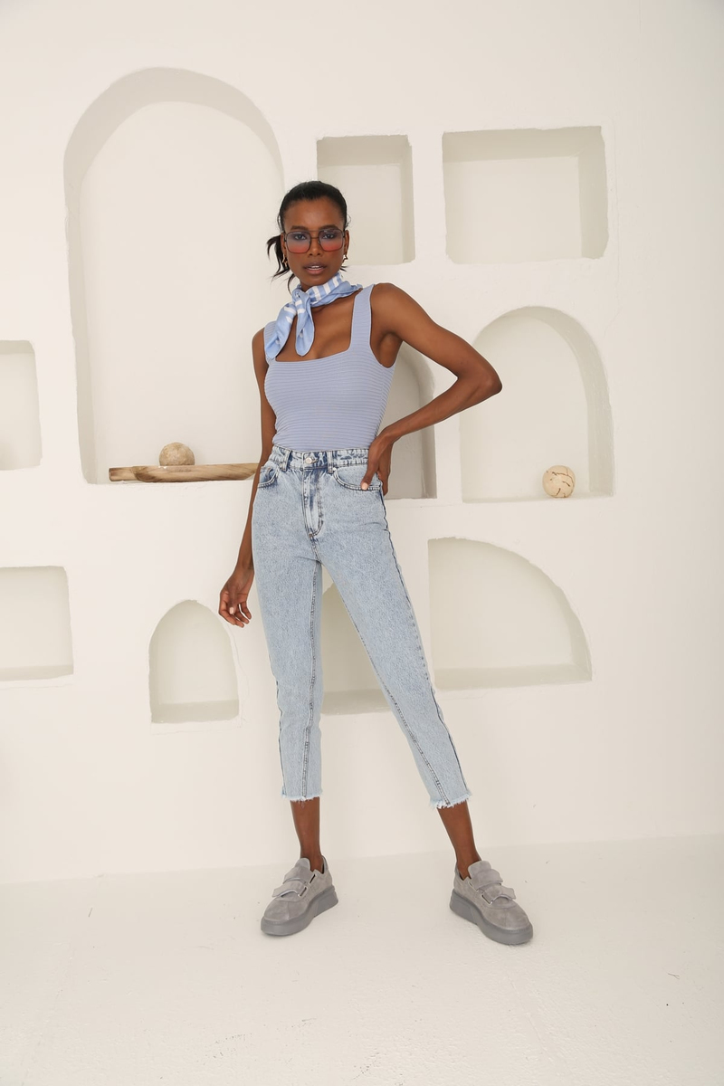 Kar Yıkamalı Yüksek Bel Mom Jean 21306