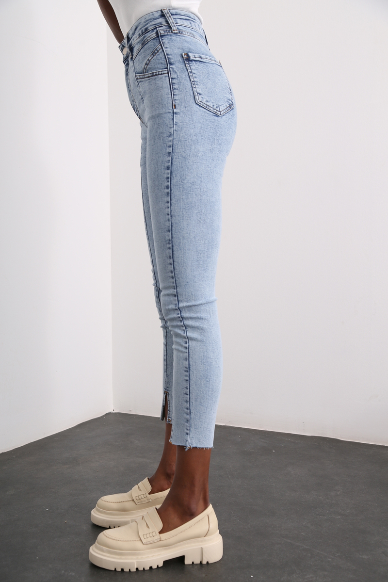 Kar Yıkamalı Yüksek Bel Paçası Yırtmaçlı Skinny Jean MGZ257