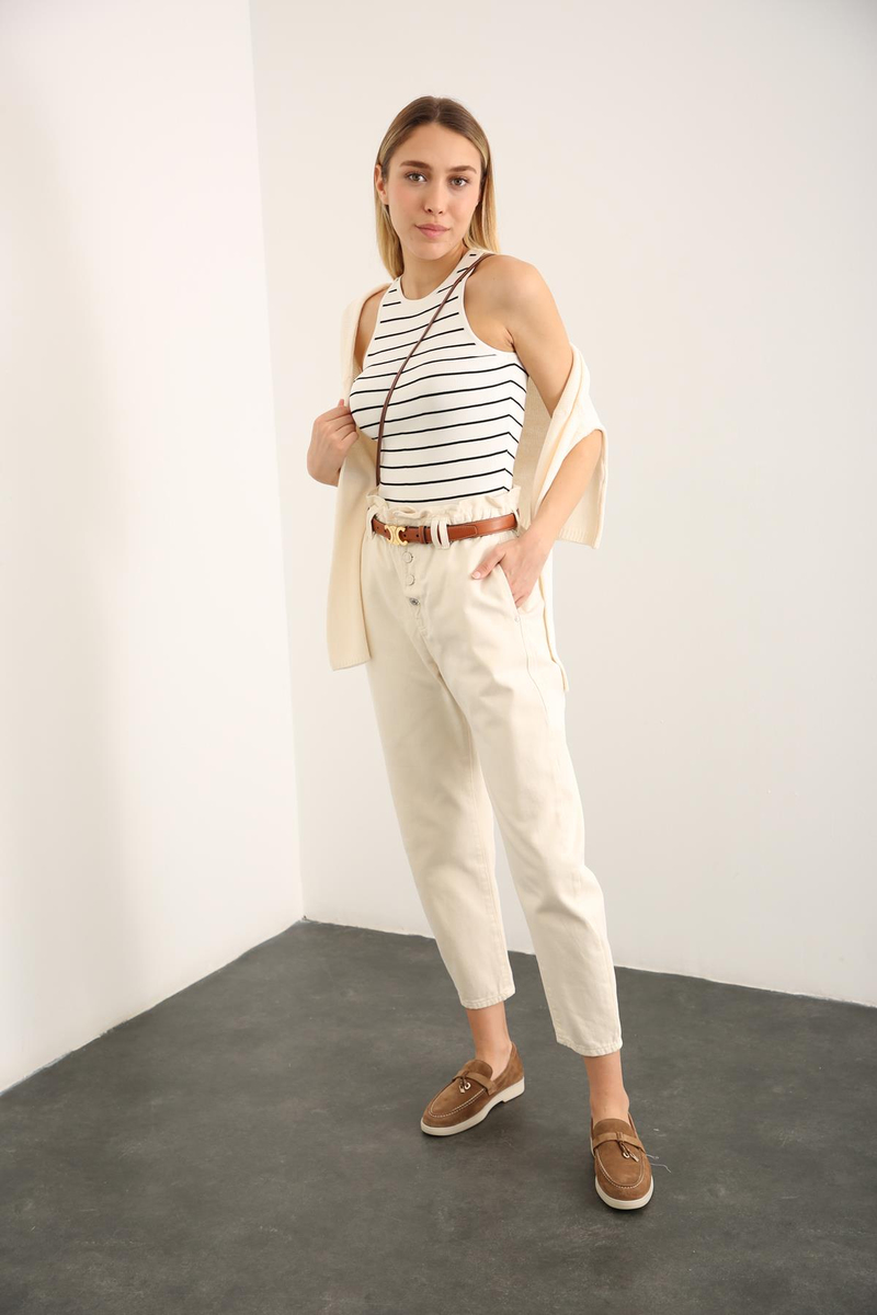Kemik Beli Lastikli Mom Jean 