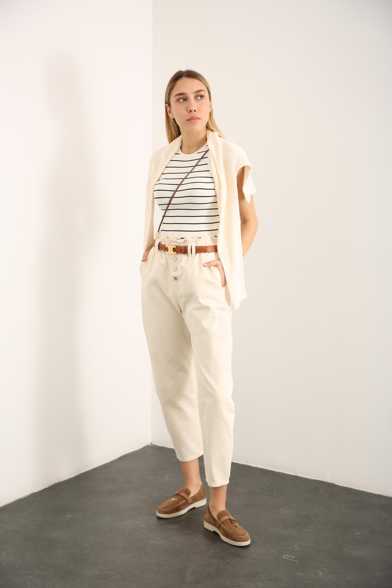 Kemik Beli Lastikli Mom Jean 