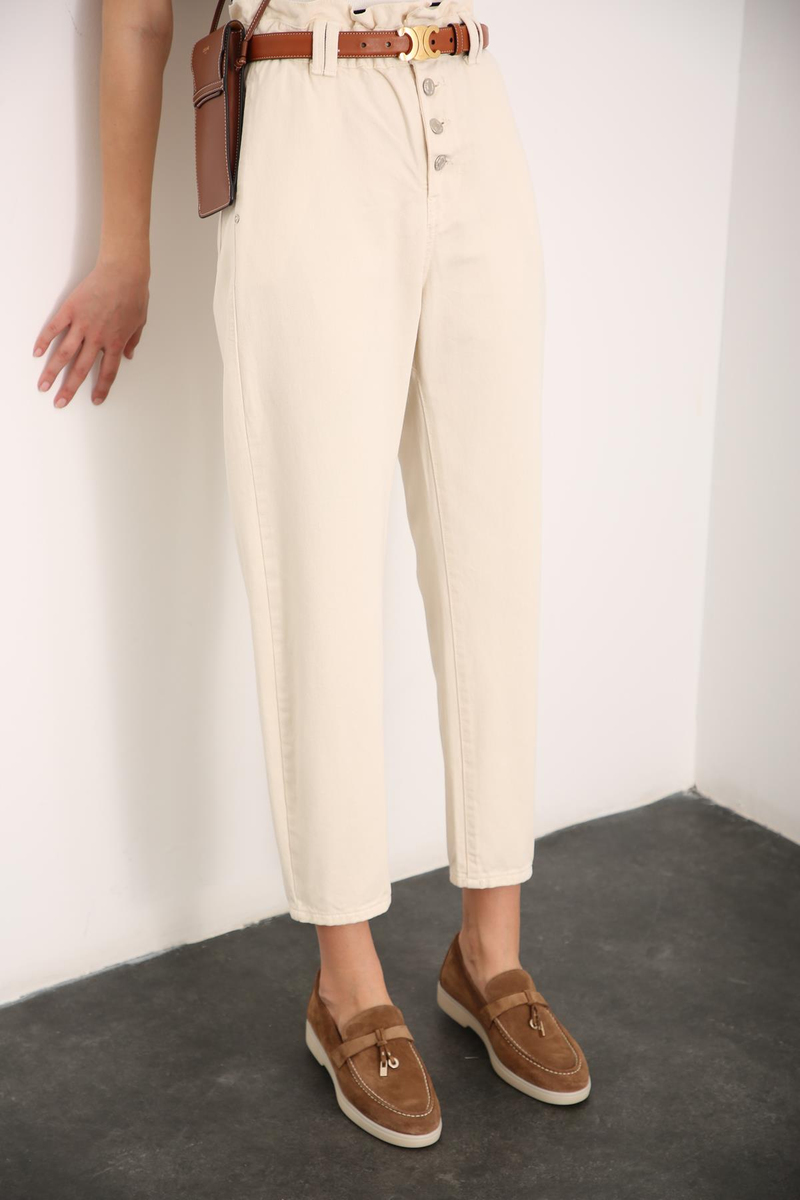 Kemik Beli Lastikli Mom Jean 