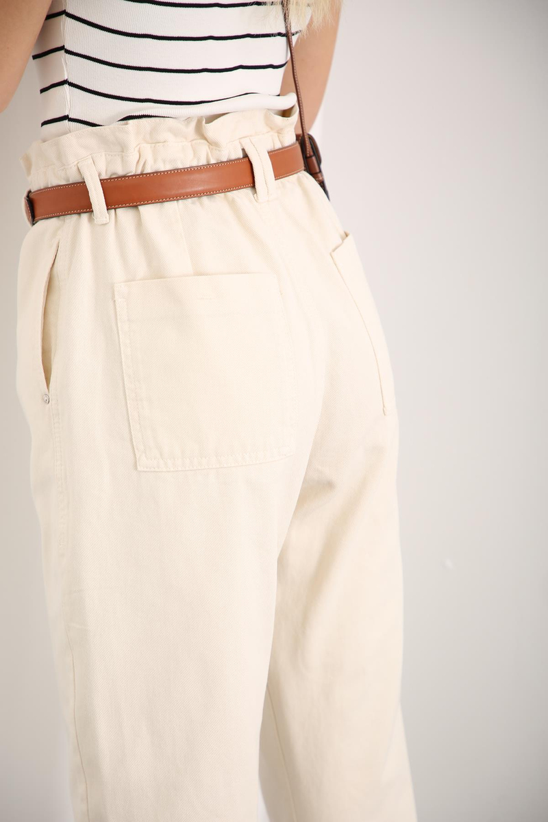 Kemik Beli Lastikli Mom Jean 