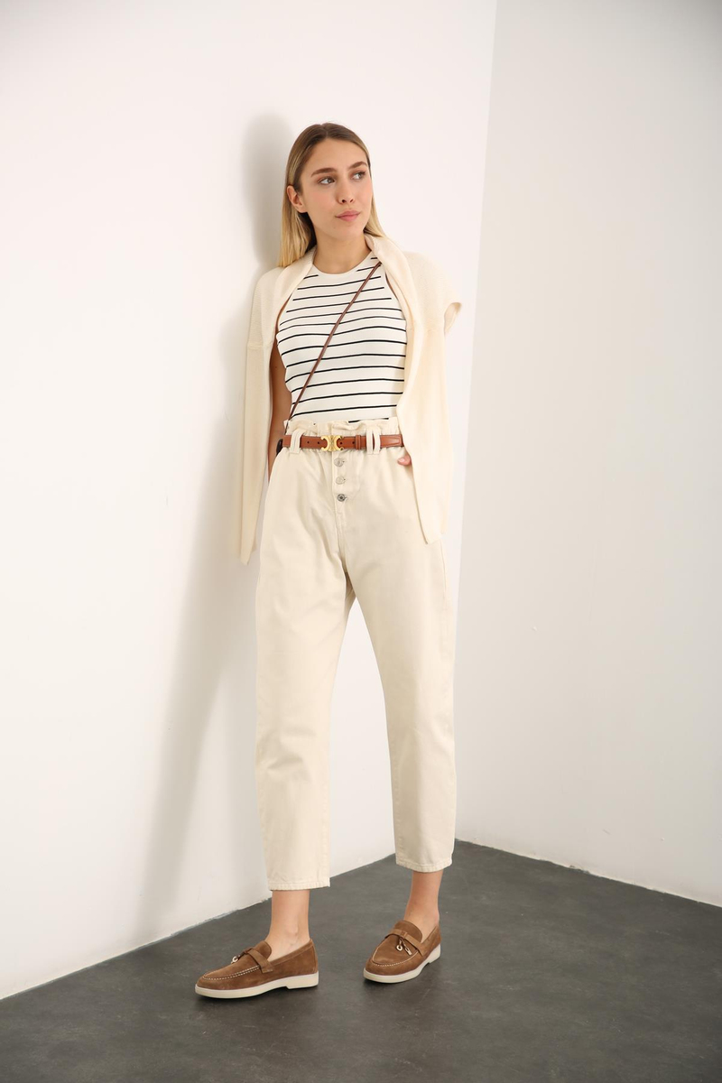 Kemik Beli Lastikli Mom Jean 
