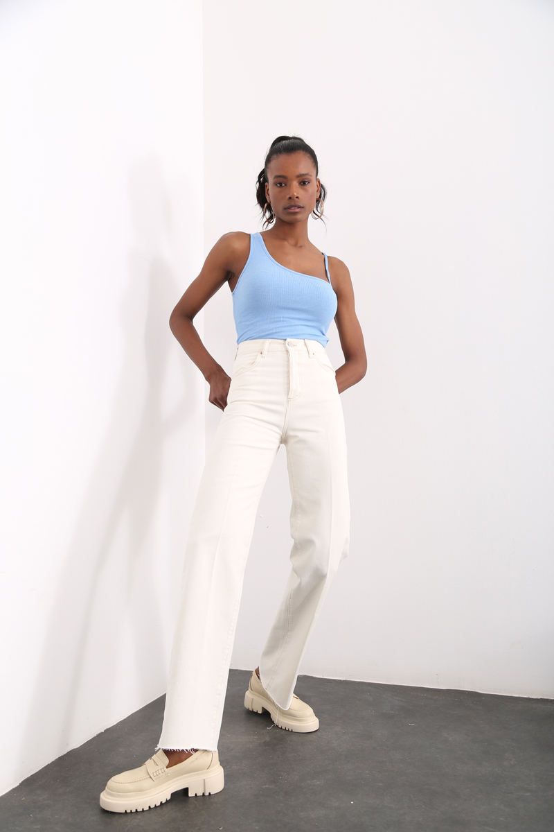 Kemik Yüksek Bel Wide Leg Jean 