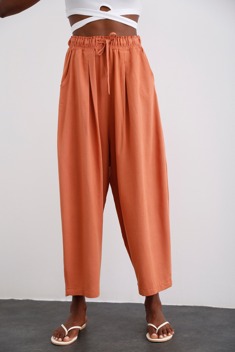 Kiremit Beli Lastikli Şalvar Pantolon 40030