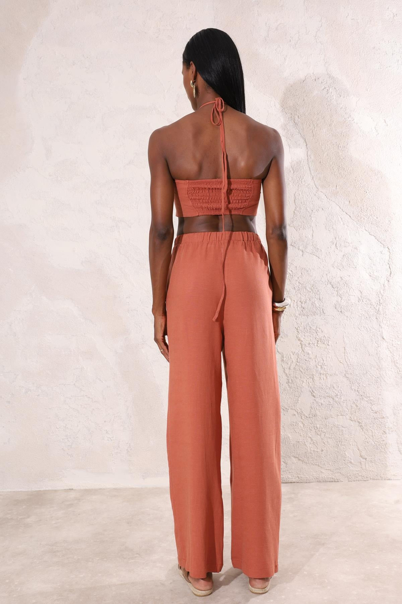 Kiremit Boyundan Bağlamalı Crop Pantolon Takım 1238