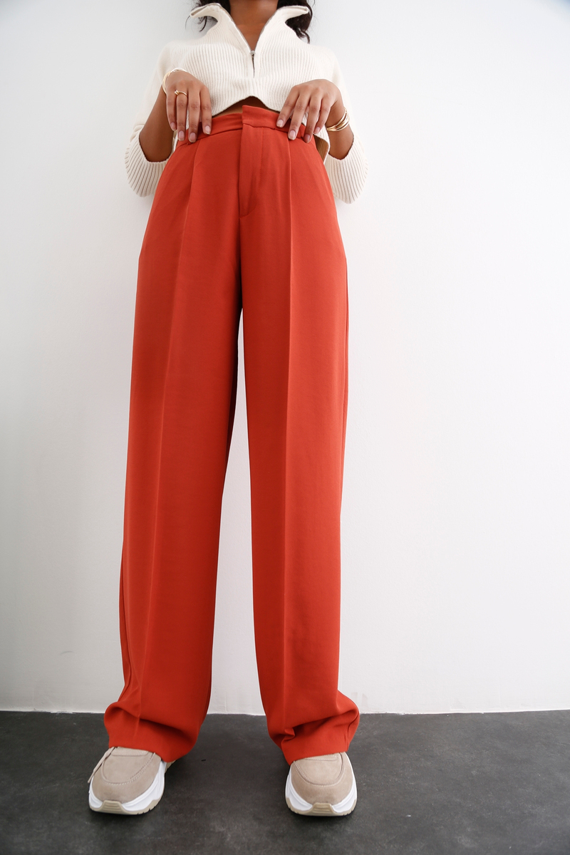 Kiremit Geniş Paça Krep Pantolon 3317