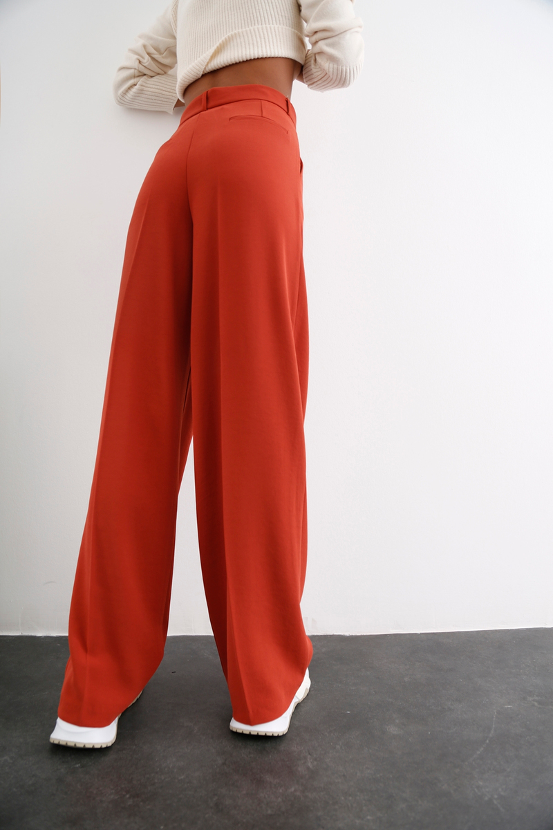 Kiremit Geniş Paça Krep Pantolon 3317