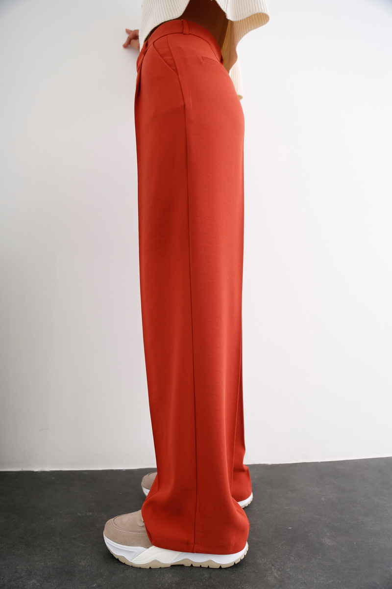 Kiremit Geniş Paça Krep Pantolon 3317