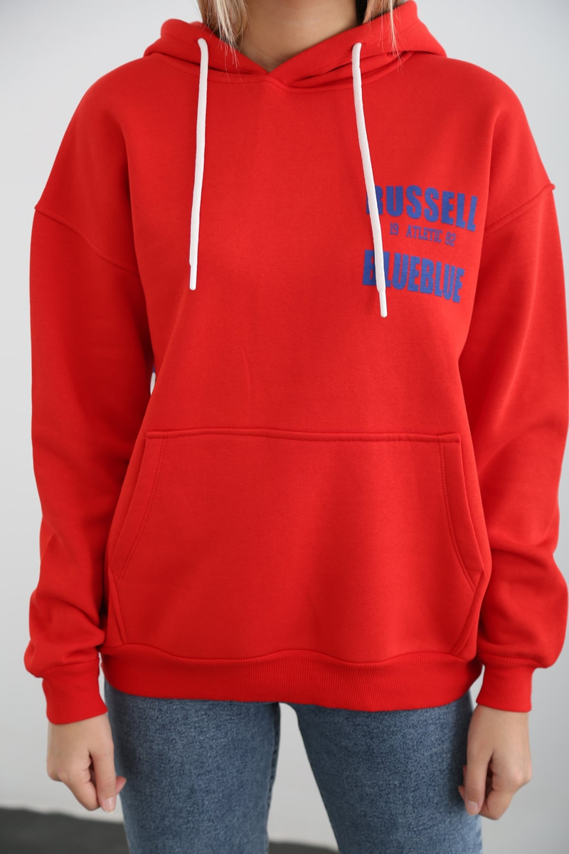 Kırmızı-Beyaz Russell Baskılı Sweatshirt 7323