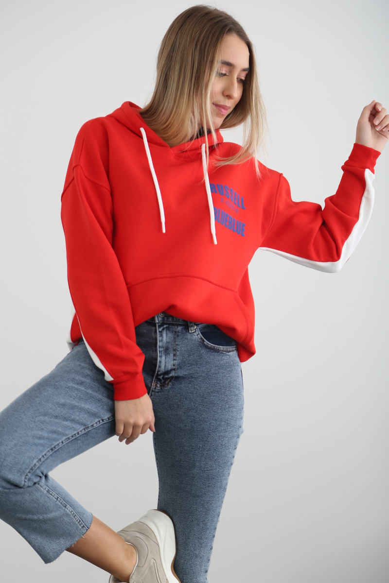 Kırmızı-Beyaz Russell Baskılı Sweatshirt 7323