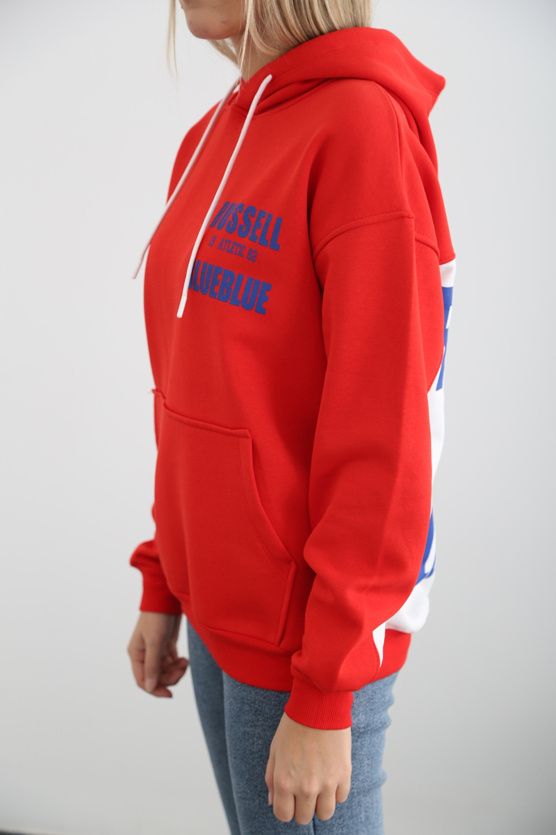 Kırmızı-Beyaz Russell Baskılı Sweatshirt 7323