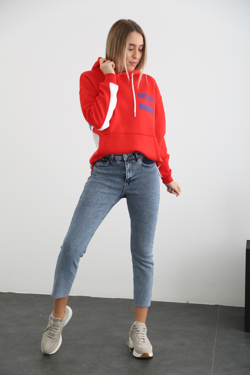 Kırmızı-Beyaz Russell Baskılı Sweatshirt 7323