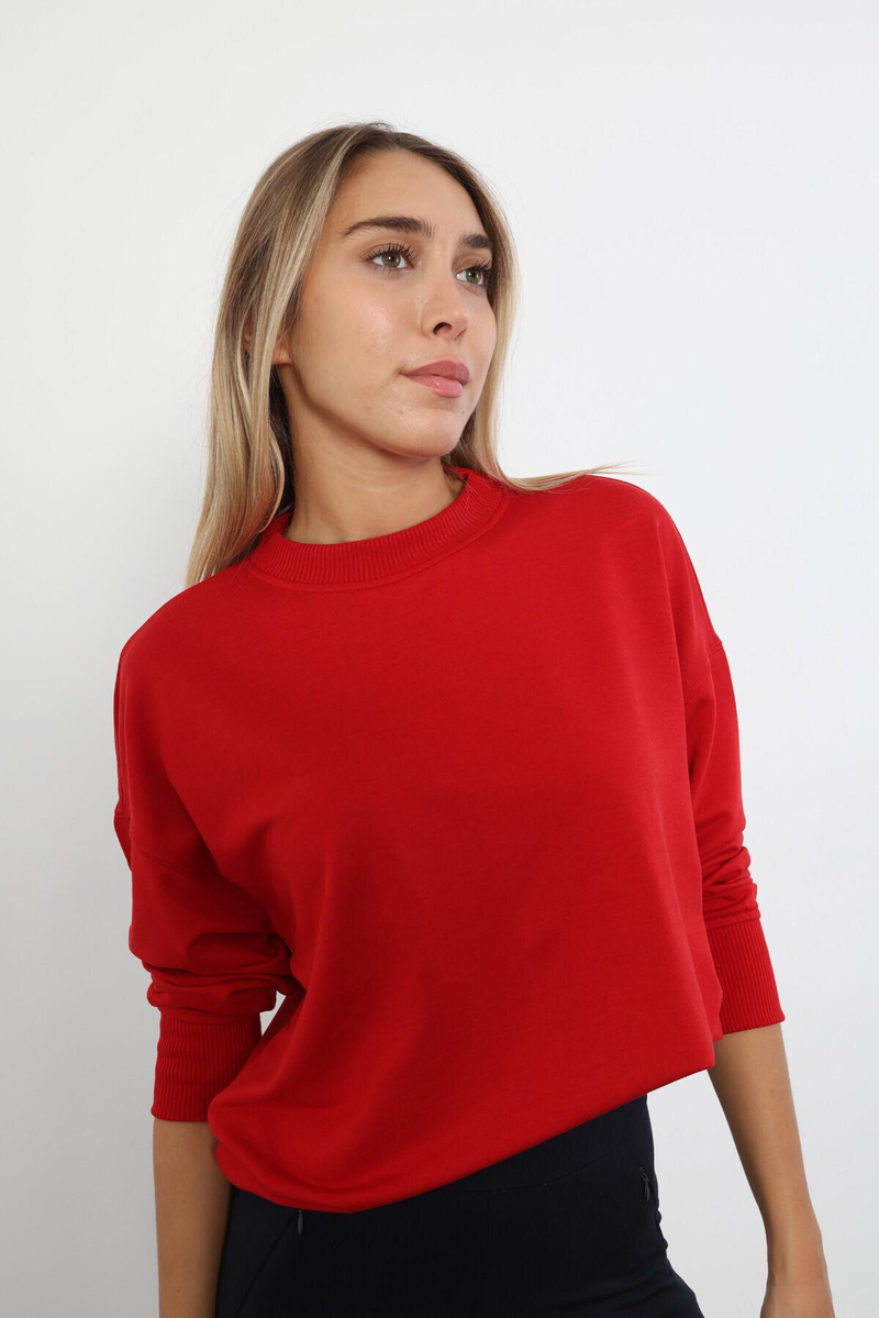 Kırmızı Bisiklet Yaka Basic Sweatshirt 9002