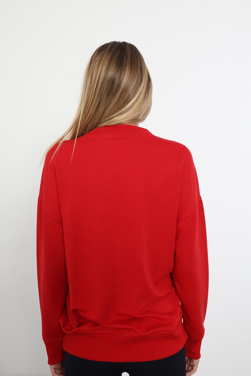 Kırmızı Bisiklet Yaka Basic Sweatshirt 9002