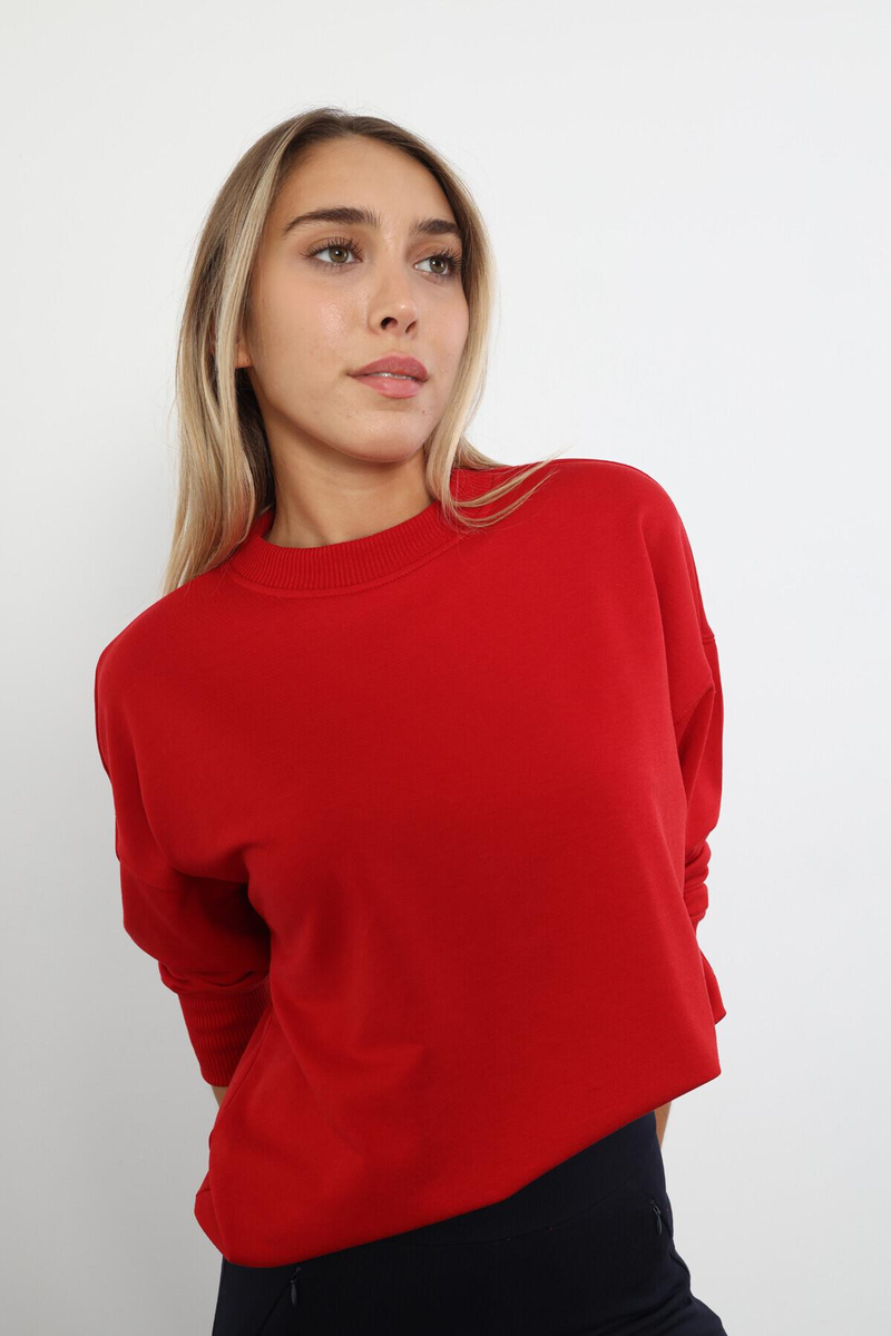 Kırmızı Bisiklet Yaka Basic Sweatshirt 9002