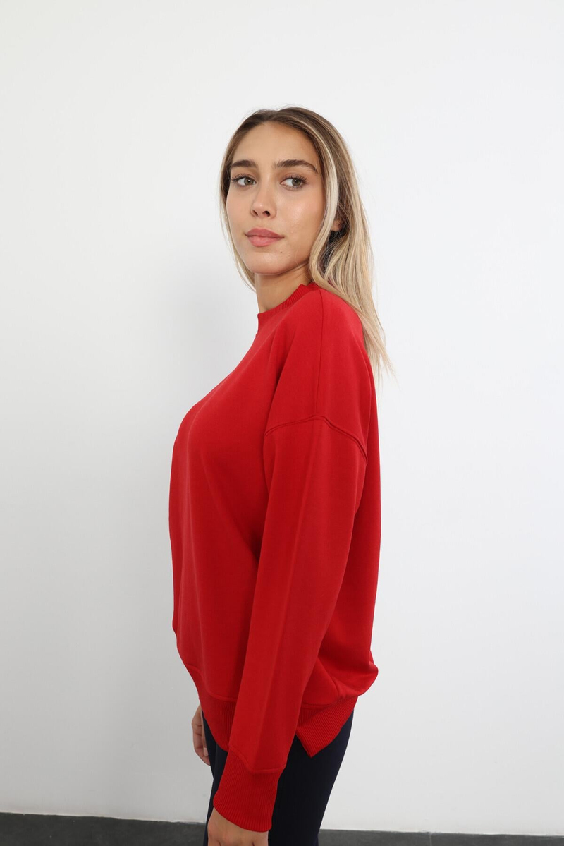 Kırmızı Bisiklet Yaka Basic Sweatshirt 9002